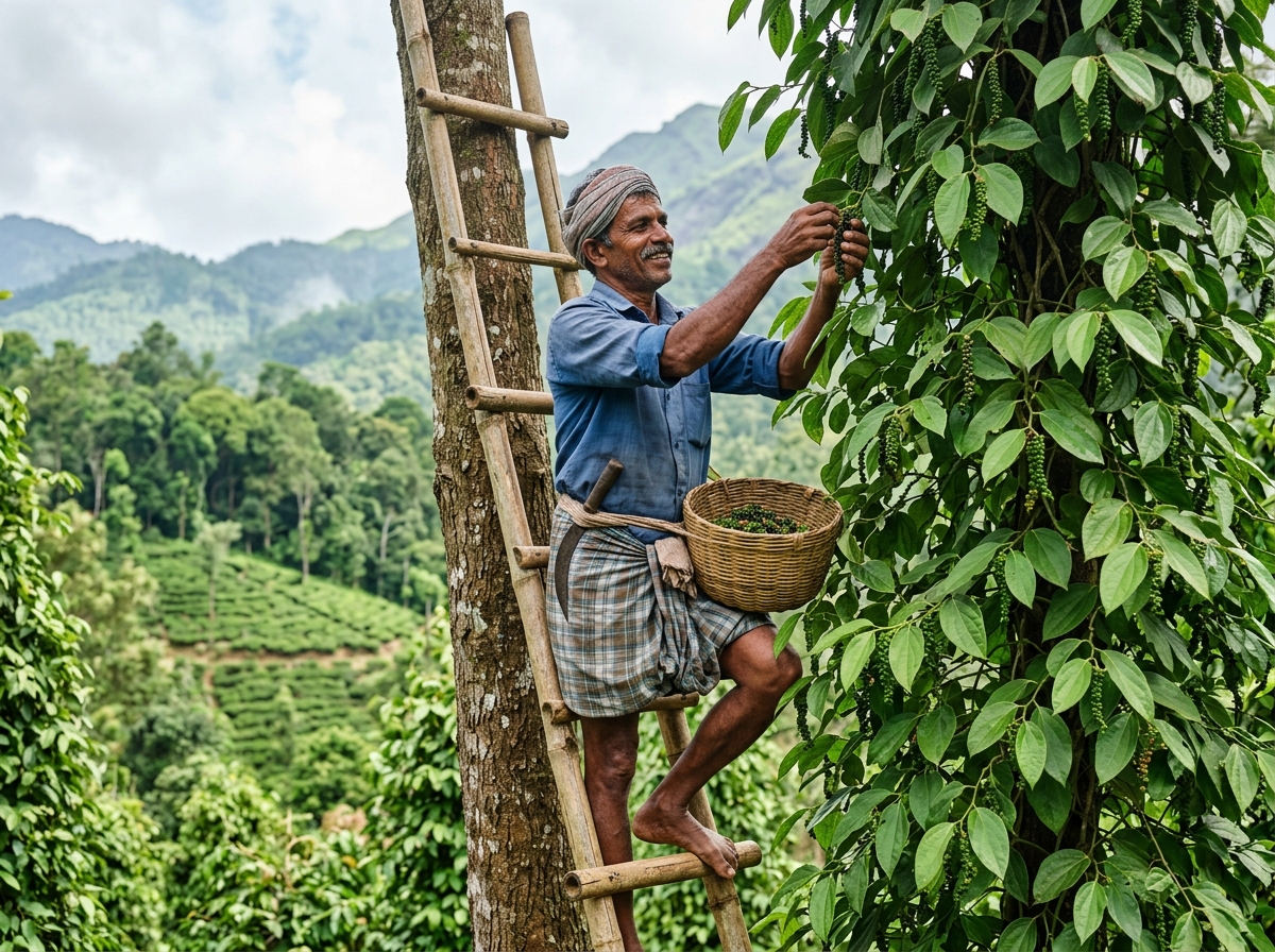 Harvesting Malabar Black Pepper